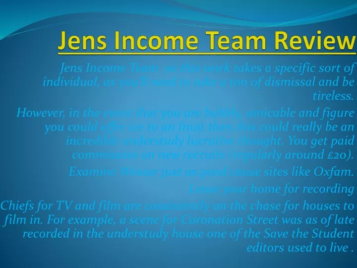 jens income team so this work takes a specific