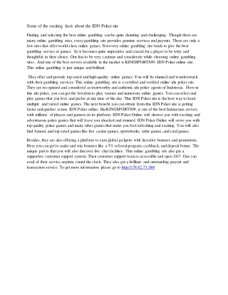 some of the exciting facts about the idn poker