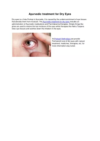 Ayurvedic treatment for Dry Eyes
