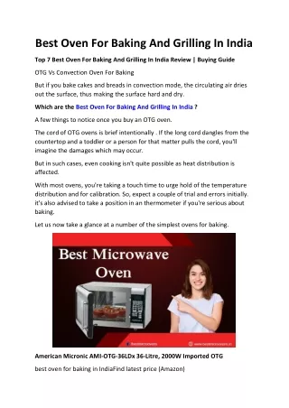 Best Oven For Baking And Grilling In India