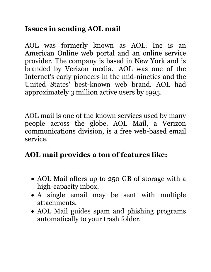issues in sending aol mail aol was formerly known