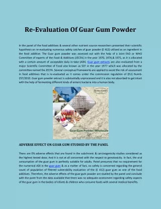 Re-Evaluation Of Guar Gum Powder