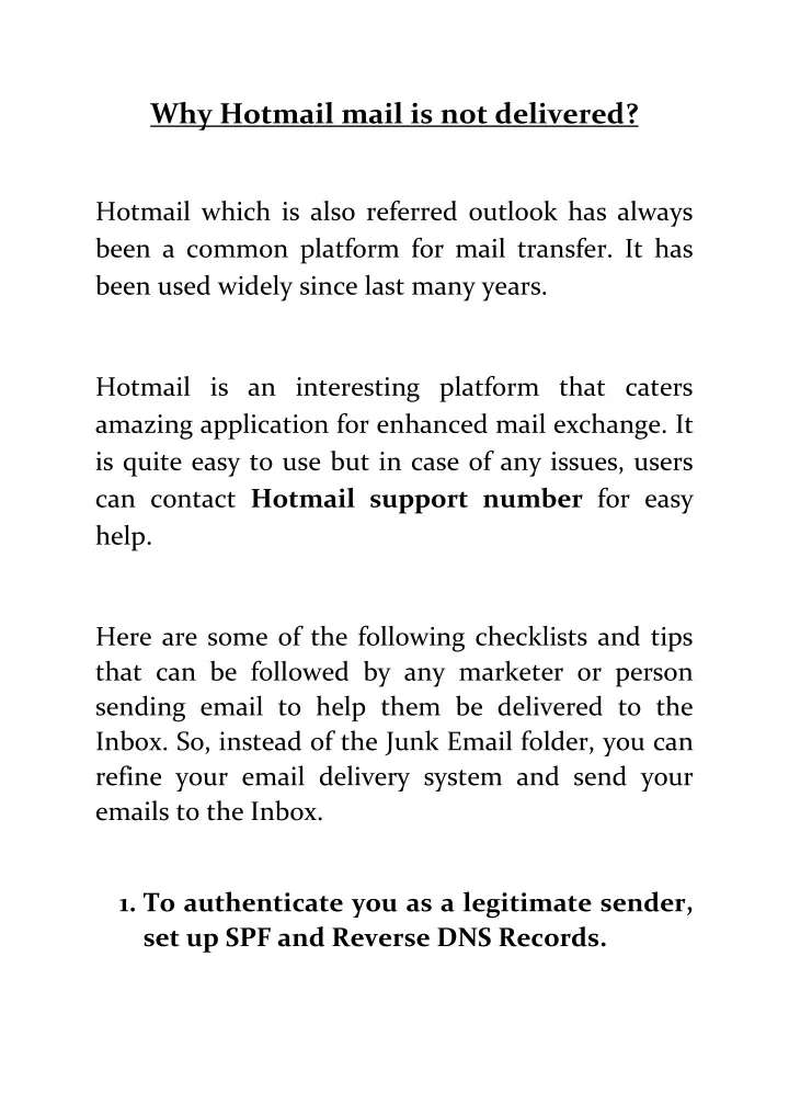 why hotmail mail is not delivered