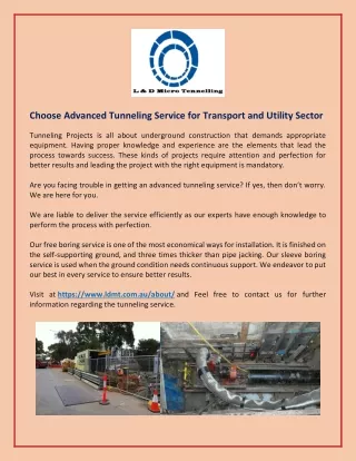Choose Advanced Tunneling Service for Transport and Utility Sector