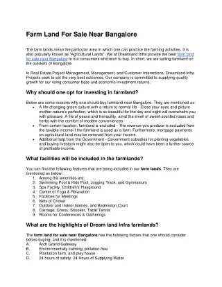 Farm Land For Sale Near Bangalore