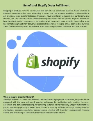 Benefits of Shopify Order Fulfillment