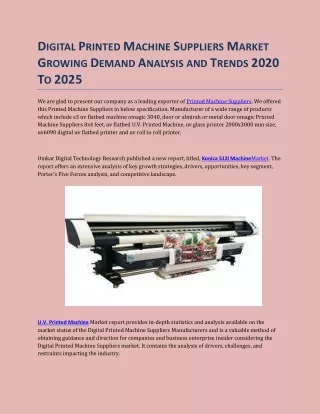 DIGITAL PRINTED MACHINE SUPPLIERS MARKET GROWING DEMAND ANALYSIS AND TRENDS 2020 TO 2025