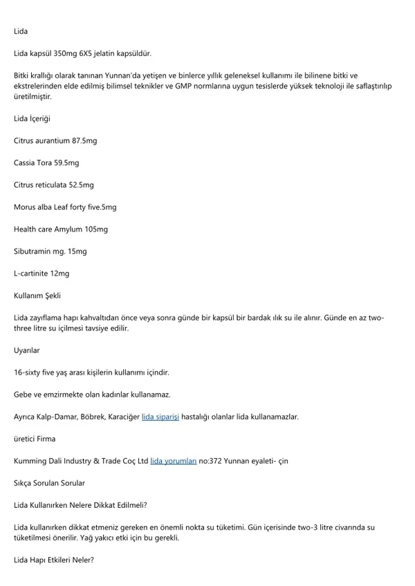 Lida Zayıflama Hapı Siparişi