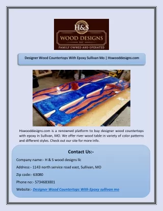 Designer Wood Countertops With Epoxy Sullivan Mo | Hswooddesigns.com