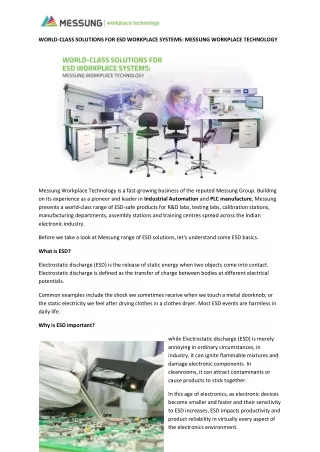 WORLD-CLASS SOLUTIONS FOR ESD WORKPLACE SYSTEMS: MESSUNG WORKPLACE TECHNOLOGY