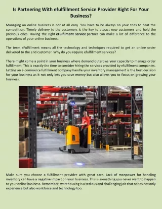 is partnering with efulfillment service provider