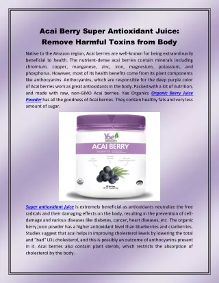 acai berry super antioxidant juice remove harmful