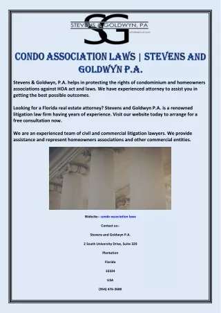 Condo Association Laws | Stevens and Goldwyn P.A.