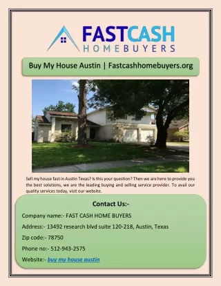 Buy My House Austin | Fastcashhomebuyers.org