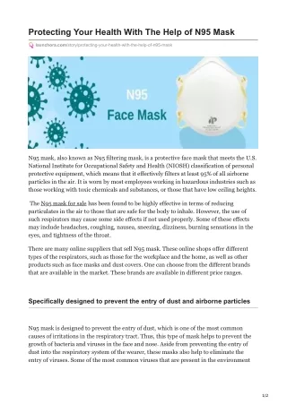 Protecting Your Health With The Help of N95 Mask