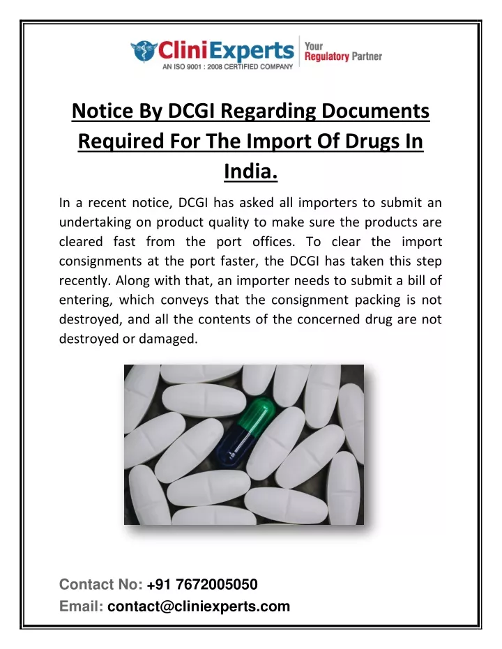 notice by dcgi regarding documents required