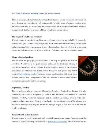 Top Three Traditional Jewellery known for its Uniqueness