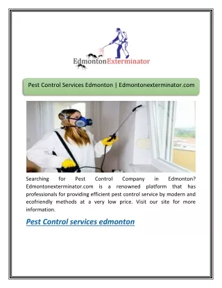 Pest Control Services Edmonton | Edmontonexterminator.com