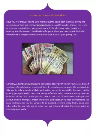 acquire the money with satta matka