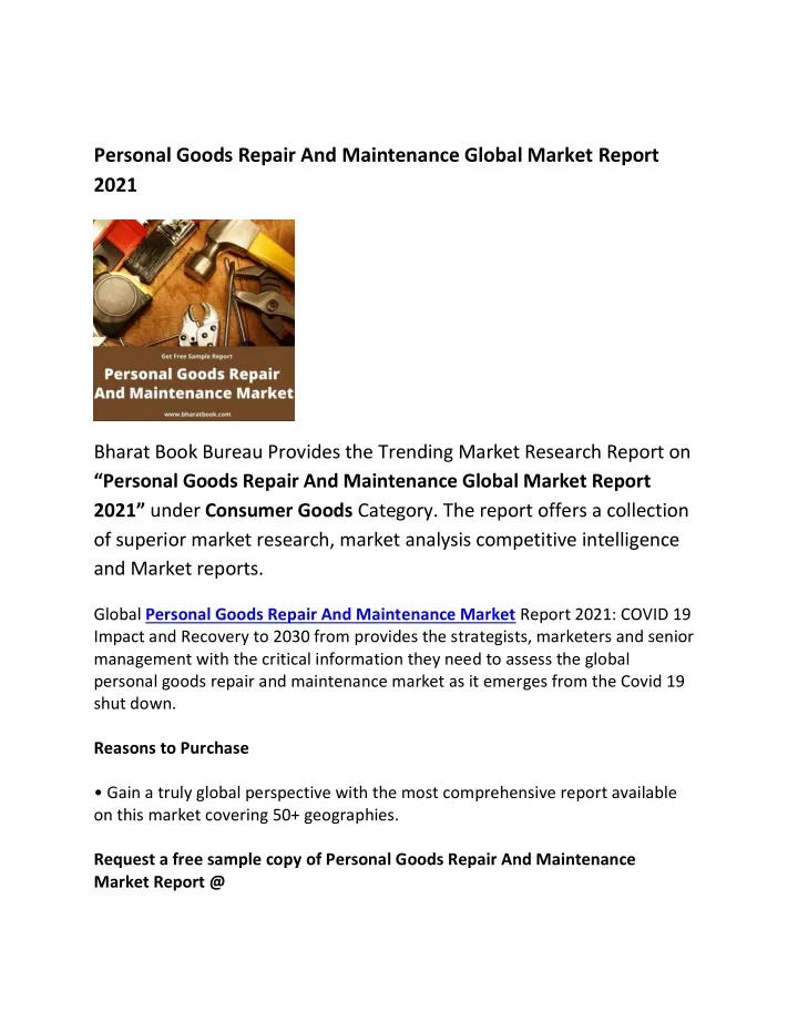 personal goods repair and maintenance global
