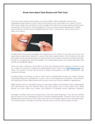 Know more about Clear Braces and Their Cost