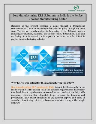 Best Manufacturing ERP Solutions in India is the Perfect Tool for Manufacturing Sector
