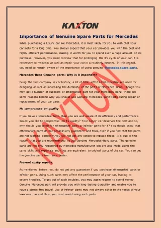 Importance of Genuine Spare Parts for Mercedes