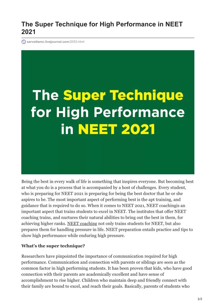the super technique for high performance in neet
