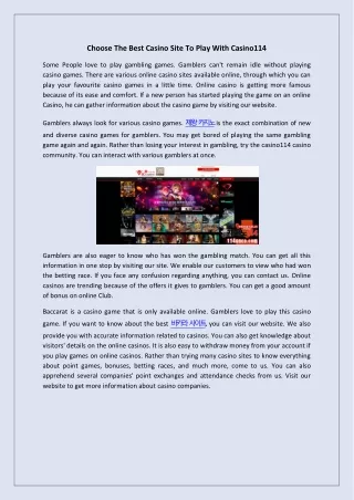 choose the best casino site to play with casino114