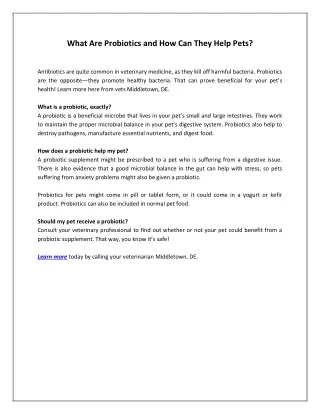what are probiotics and how can they help pets