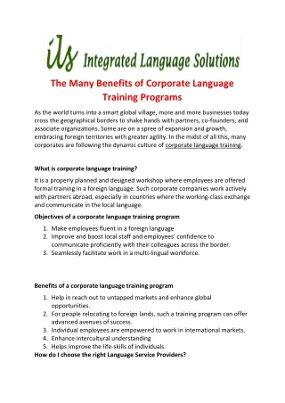 The many benefits of corporate language training programs