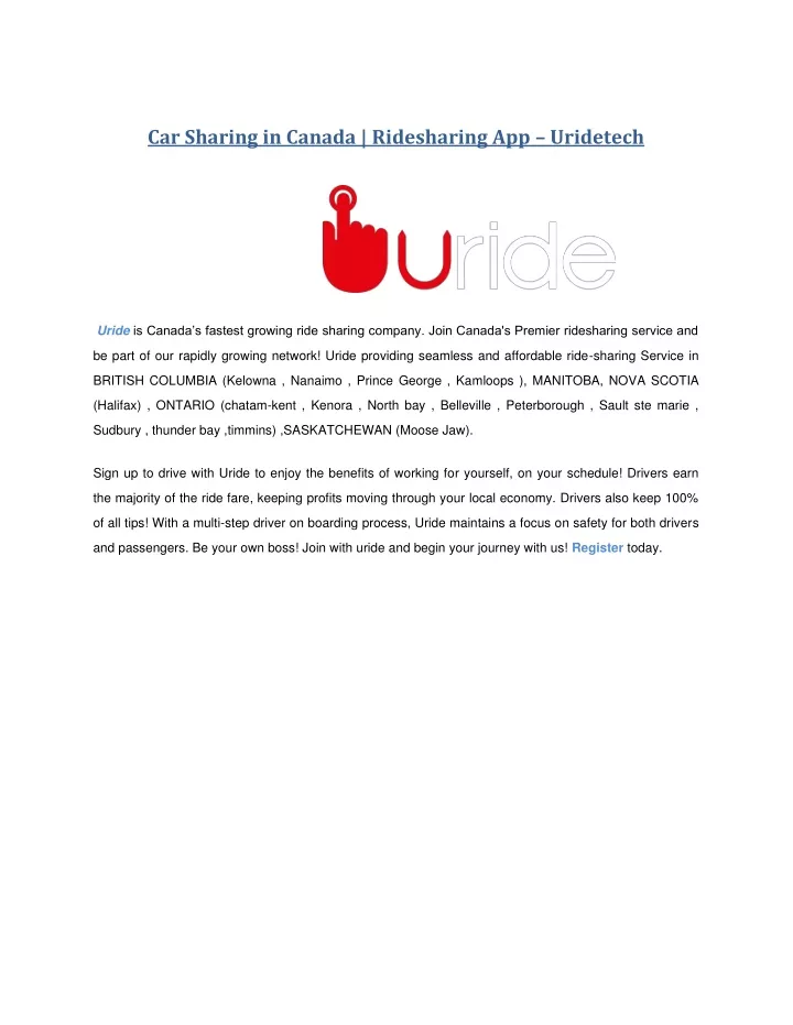 car sharing in canada ridesharing app uridetech