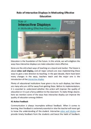 Role of Interactive Displays in Motivating Effective Education