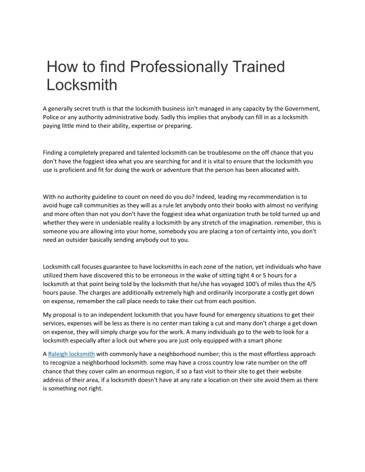 how to find professionally trained locksmith