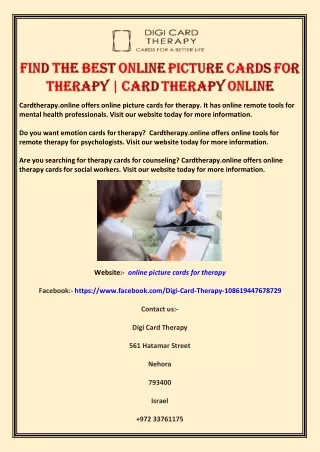 Find The Best Online Picture Cards For Therapy | Card Therapy Online