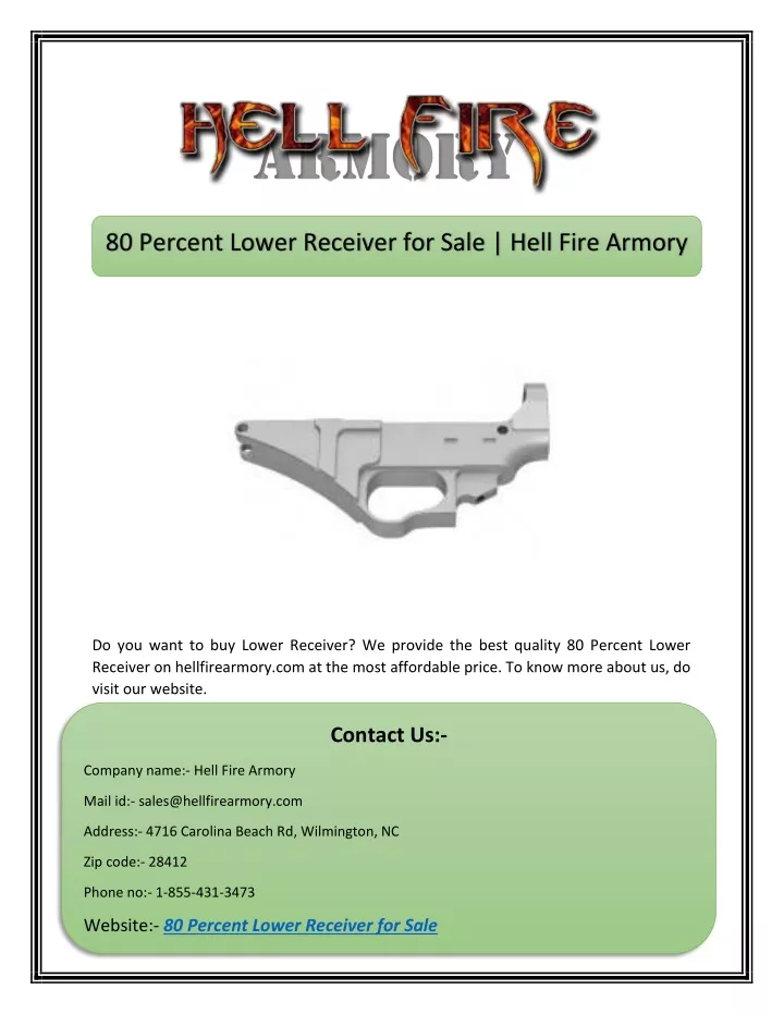 80 percent lower receiver for sale hell fire