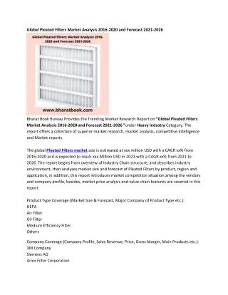 global pleated filters market analysis 2016 2020
