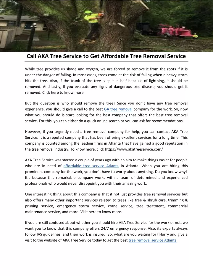 call aka tree service to get affordable tree