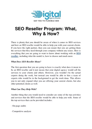 seo reseller program what why how