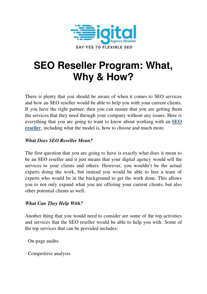 seo reseller program what why how