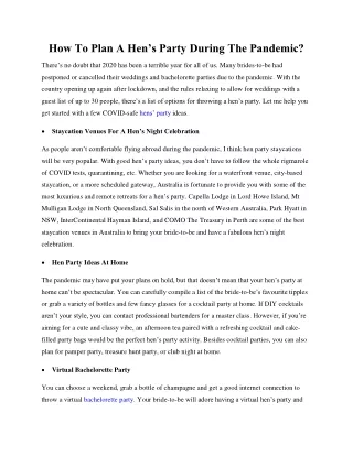 how to plan a hen s party during the pandemic