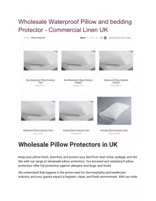 Wholesale Waterproof Pillow and bedding Protector - Commercial Linen UK