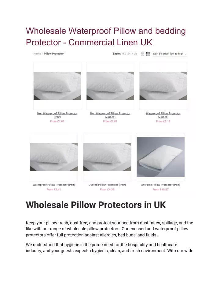 wholesale waterproof pillow and bedding protector