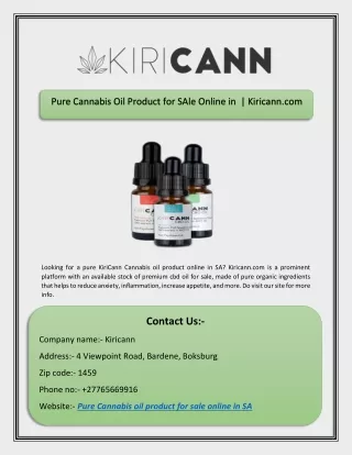 Pure Cannabis Oil Product for SAle Online in  | Kiricann.com
