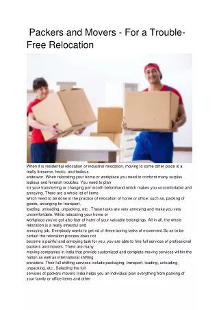 packers and movers for a trouble free relocation