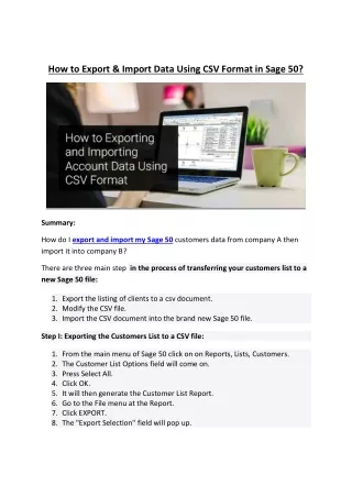How to Export & Import Data Using CSV Format in Sage 50?