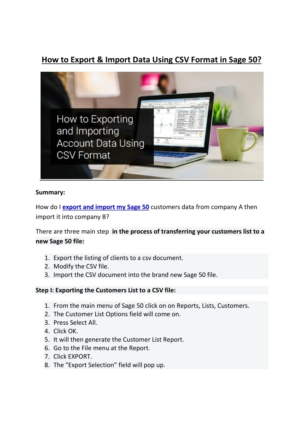 PPT - How to Export & Import Data Using CSV Format in Sage 50 ...