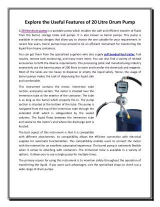 explore the useful features of 20 litre drum pump
