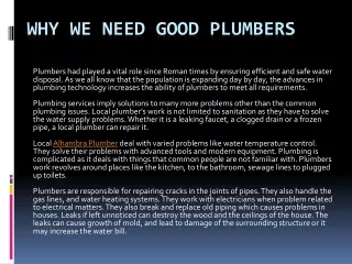 why we need good plumbers