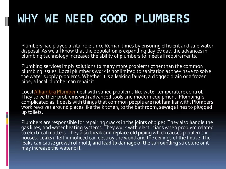 why we need good plumbers